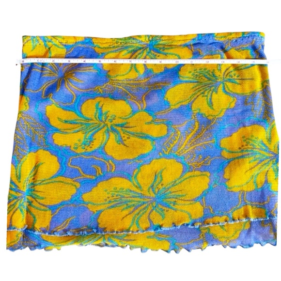 Free People Poppy Mesh Floral Smocked Tube Top XL Cornflower Blue Orange - Picture 12 of 14